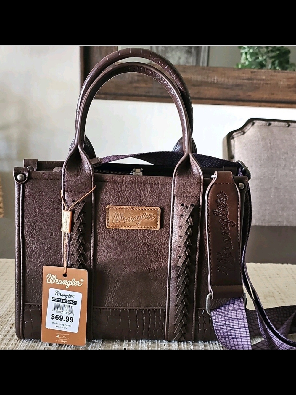 Wrangler Chocolate Brown Satchel with Braided Trim